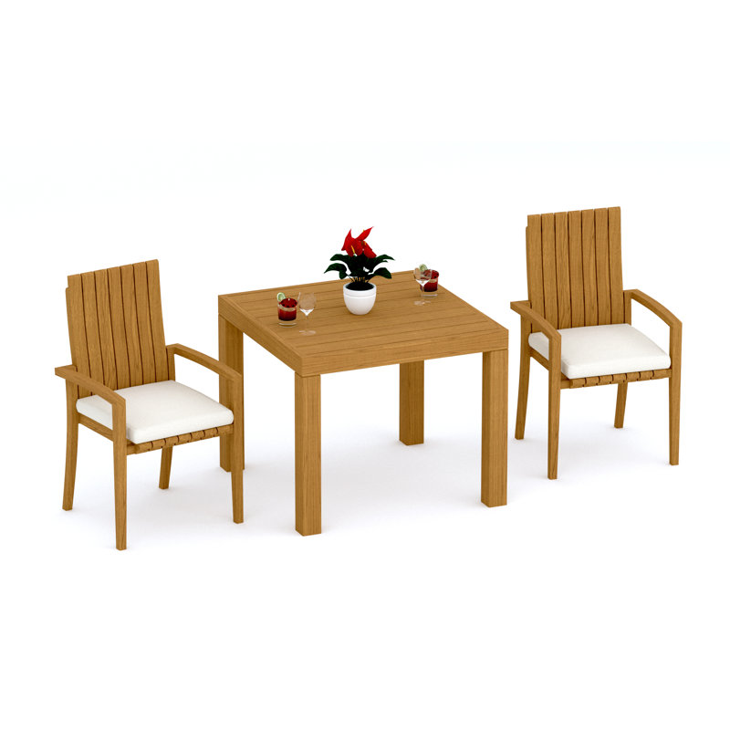 2 Seats 3 Pcs Grade-A Teak Wood Dining Set: 36" Square Table And 2 Goa Stackng Arm Chairs #11GO0802, 2