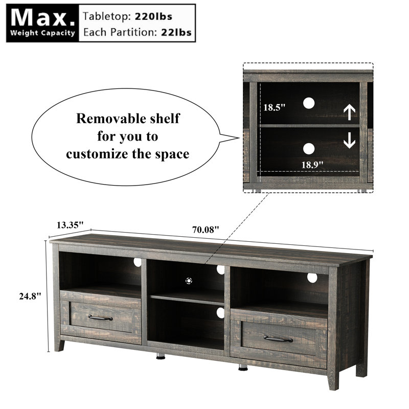 Meuble télé 70,87 po avec tiroirs, Dark Grey