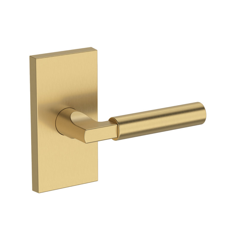 Lake Forest Half Dummy Lever with Contemporary 5in Rose in Unlacquered Brass, Unlacquered Brass