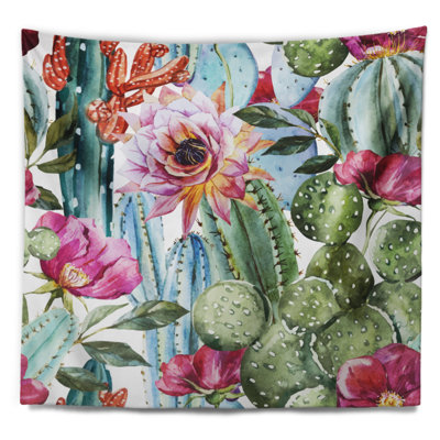 Tapisserie aquarelle motif floral cactus