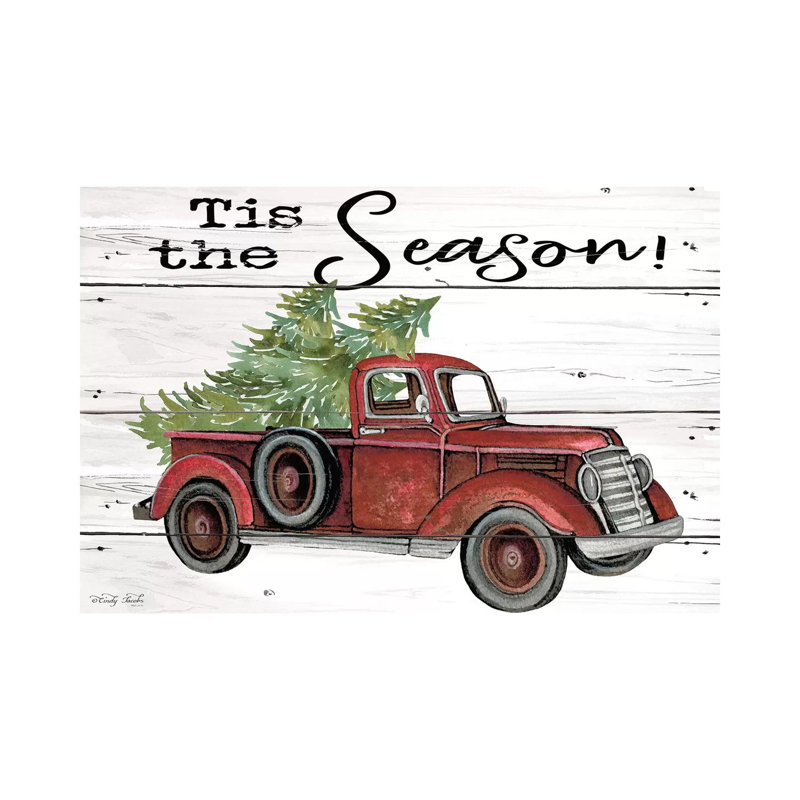 Tis the Season Red Truck 1 Piece Wrapped Canvas Wall Art, 66.04 cm H x 45.72 cm W x 3.175 cm D