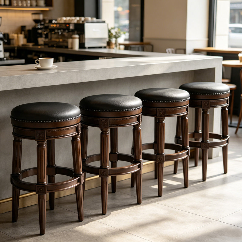 Tabouret de comptoir pivotant de 26 à 30 po de hauteur avec structure en bois massif, Walnut, 4