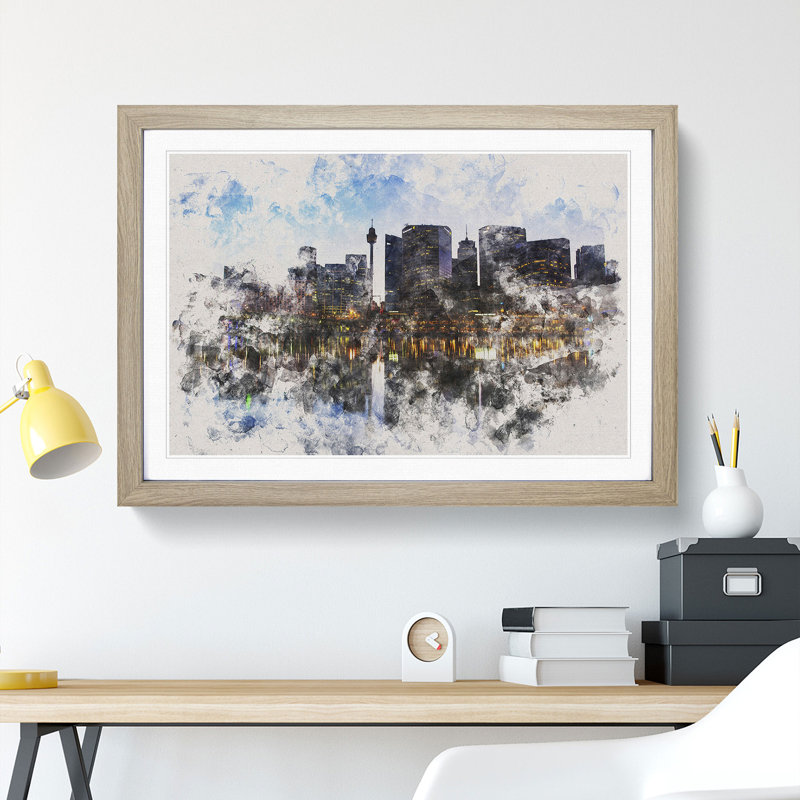 Sydney Skyline Vol.1 - Picture Frame Painting, 65cm H x 90cm W x 2cm D, Oak Framed
