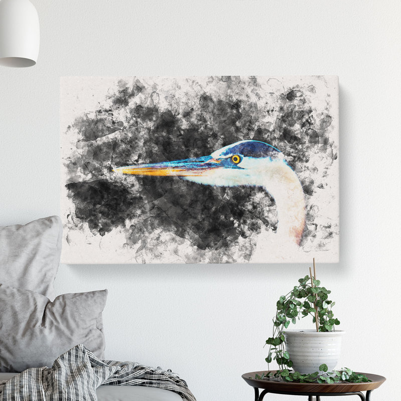 Heron Portrait Watercolour - Wrapped Canvas, 40cm H x 60cm W x 3cm D