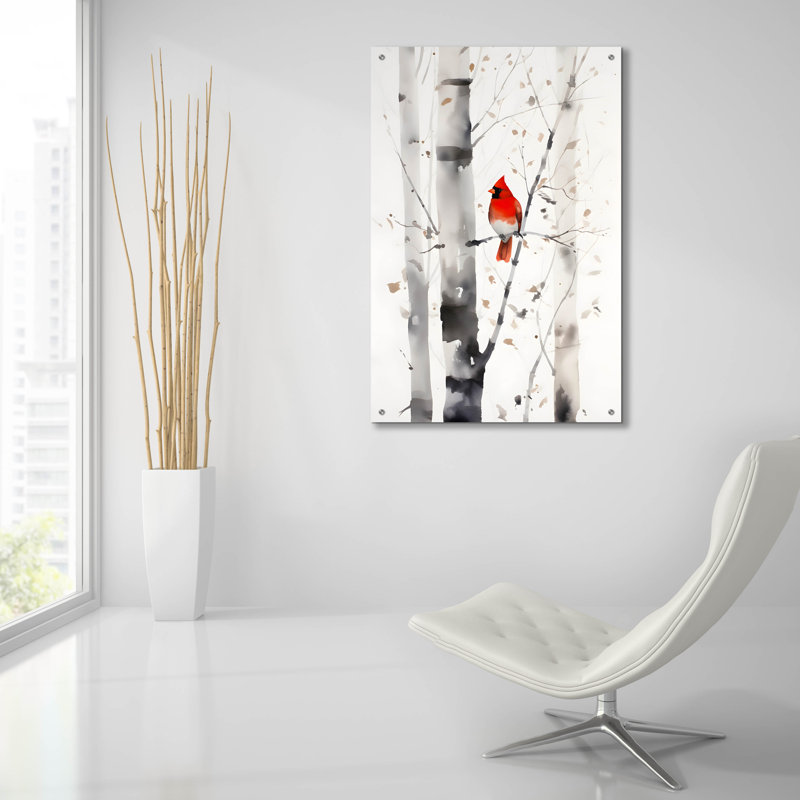 «Woodland Cardinal 2» par Petals Prints Design, art mural en verre acrylique, H 36 po x l 24 po x P 0,2 po