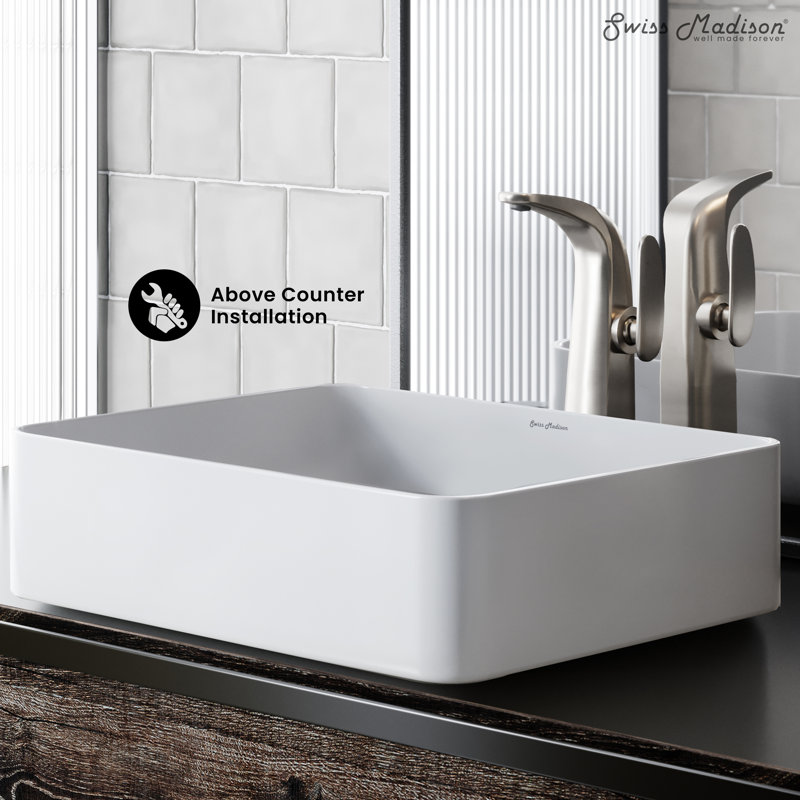 White Ceramic Above-Counter Rectangular Vessel Sink