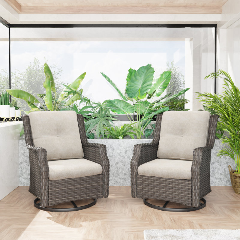 Nieo 2-Piece Swivel Patio Chairs with Cushions, Beige