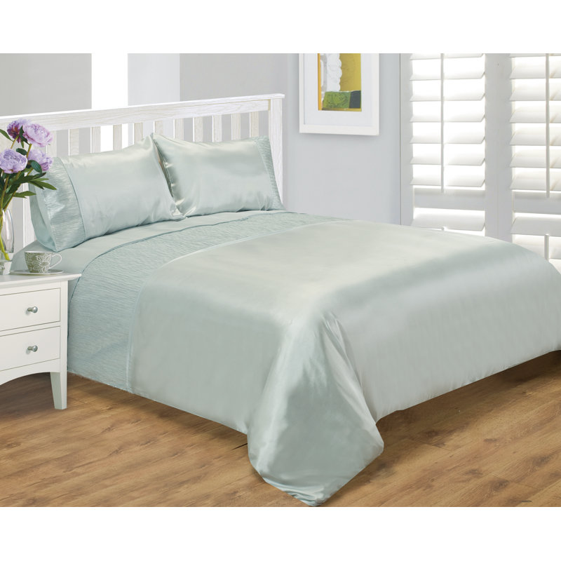 SERENE Holyoke 144 TC Duvet Cover Set, Duck Egg, King Duvet Cover + 2 Standard Pillowcases