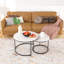 Ensemble de 2 tables basses gigognes rondes, tables d'appoint empilables en faux marbre noir avec structure en métal doré, table d'appoint emboîtable moderne pour le salon, le petit appartement et le bureau-1507251499