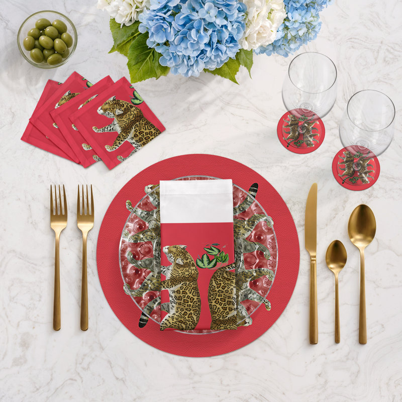 Leopard Seeing Double Pebble 16" Vinyl Placemat, Crimson