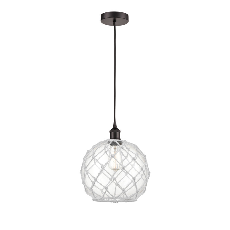 Luminaire suspendu simple à 1 lumière Larocque, Transparent/blanc, Brun foncé