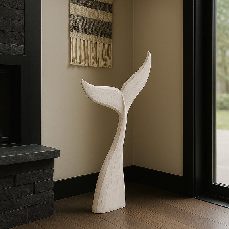 Sculpture de queue de baleine artistique - statue d'objets d'inspiration nautique - décoration moderne pour le salon - 33 po, blanc