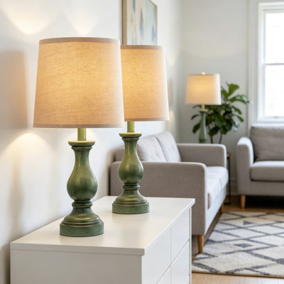 Farmhouse Table Lamps Set Of 2 With Linen Shades, Rustic Bedside Lamps For Bedroom Nightstand, Living Room End Table, Or Office Desk