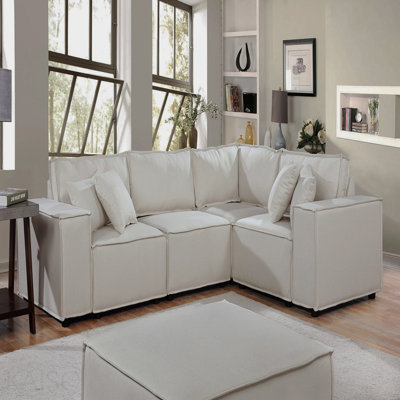 Canapé modulaire Basic, canapé modulaire de 99 po avec repose-pieds beige
