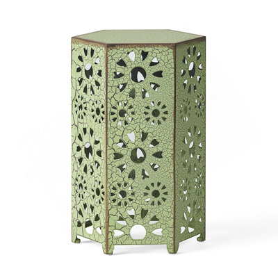 12 Inch Sunburst Cutout Iron Side Table, Lightweight And Stylish For Patio And Outdoor Use