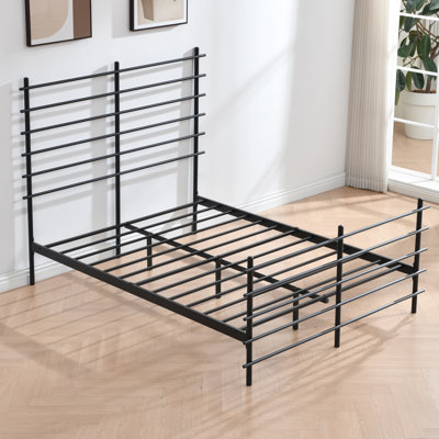 Modern Metal Platform Bed Frame with Colorful Horizontal Bars - Multiple Colors Available, No Box Spring Needed, Sturdy Steel Construction, Easy Assembly