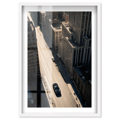 Speed Through NYC Shadowbox Print Mancave Wall Art by Notoriart, White Frame, 16 x 24