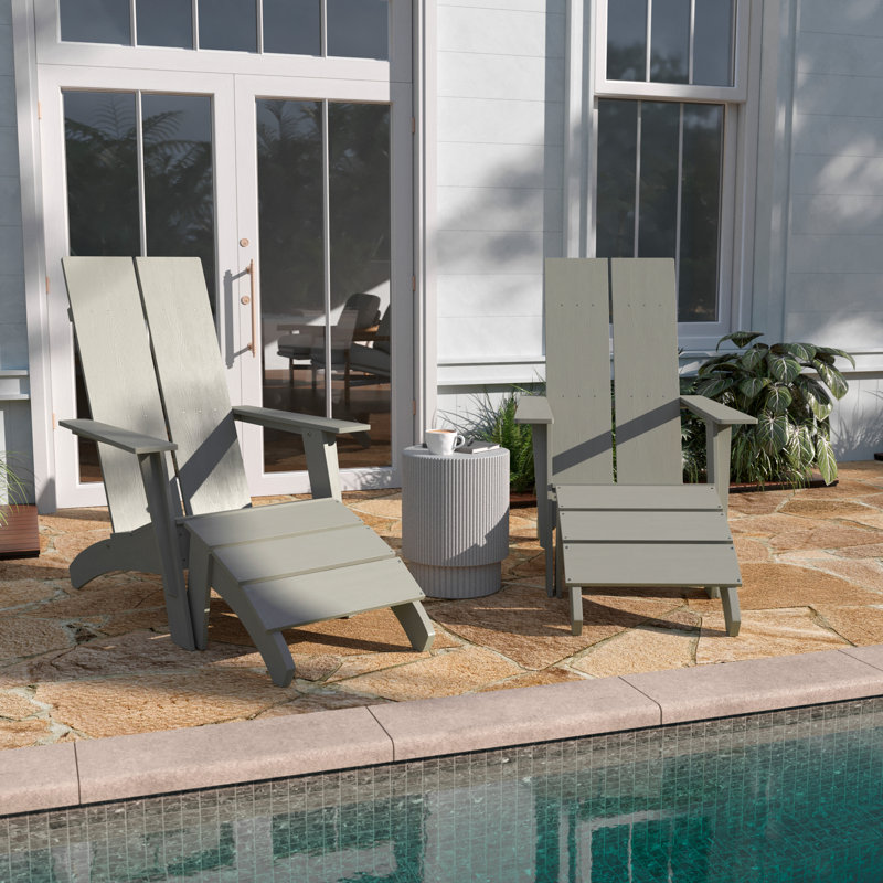 Chaise Adirondack d'extérieur avec repose-pieds Brady, gris