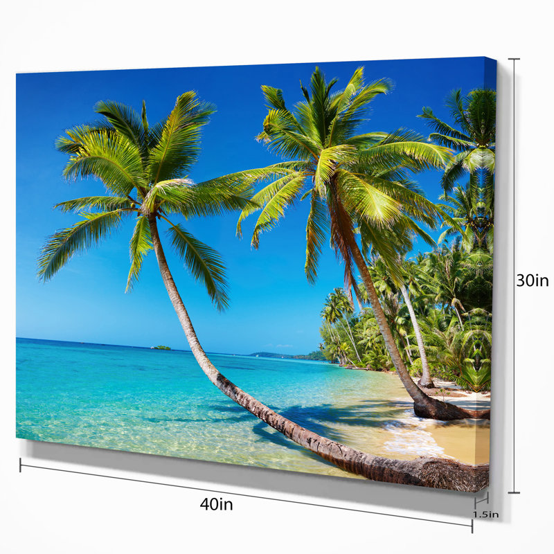 Tropical Beach Landscape Canvas Print in Blue and Green, 30" x 40"