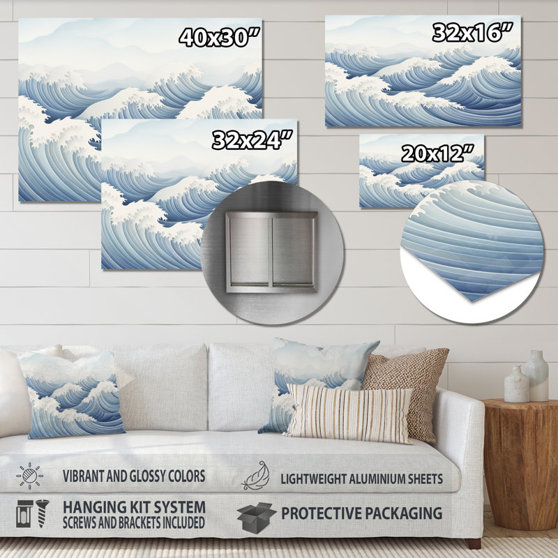Harmonious Blue Waves Tides - Art mural géométrique en métal MT137504, H 24 po x l 32 po x P 1 po