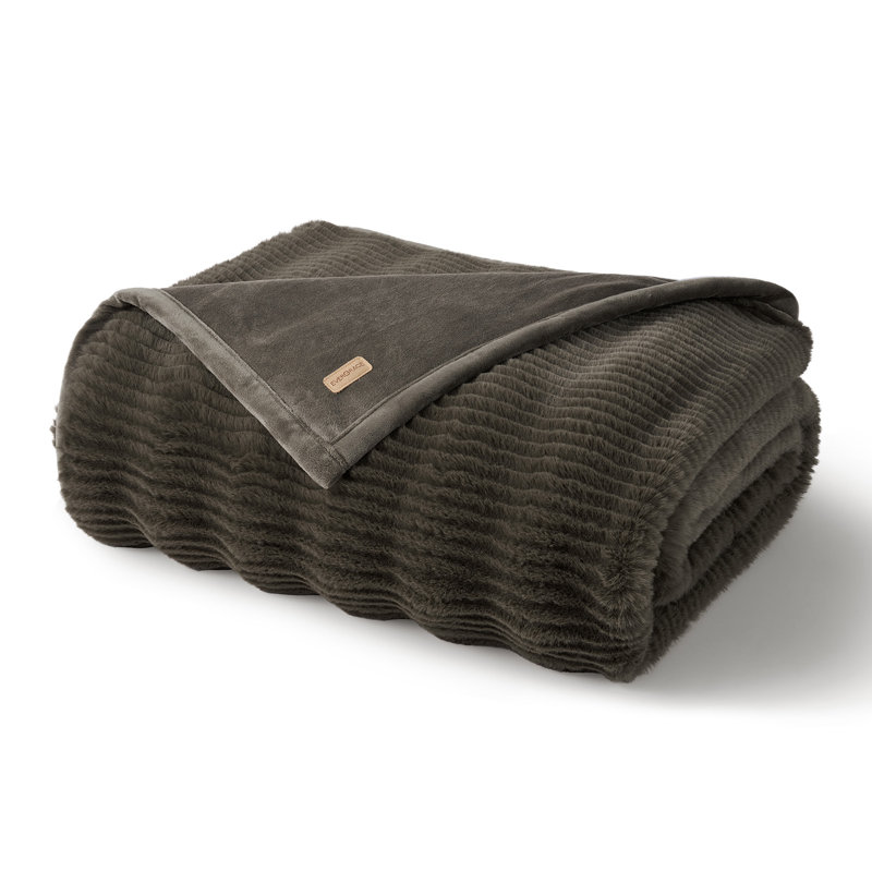 Soft Faux Fur Throw Blanket - Sculpted Texture, Warm for Couch/Bed, 60" W x 80" L, Dark Taupe