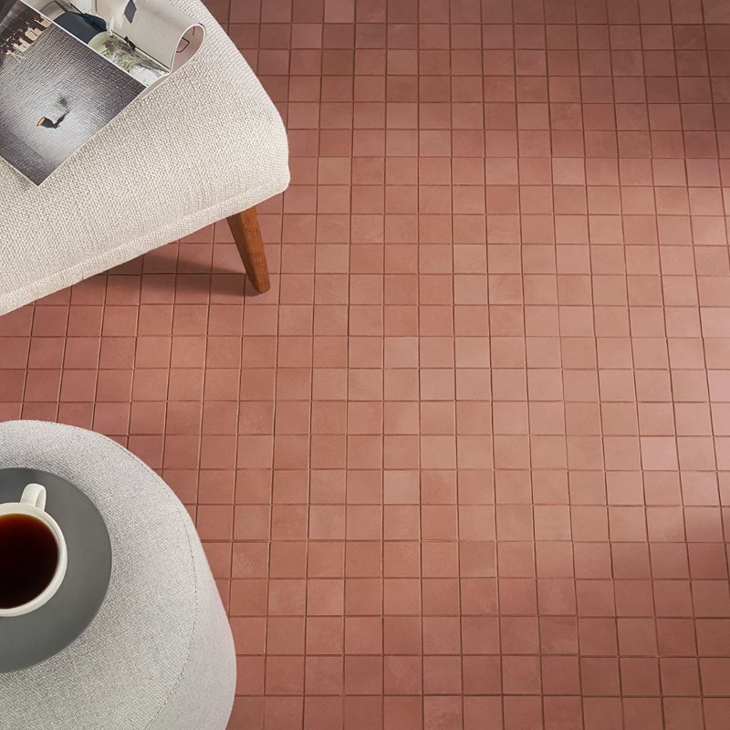 Clay 12x12 Matte Concrete Look Porcelain Mosaic Tile, Grace Red