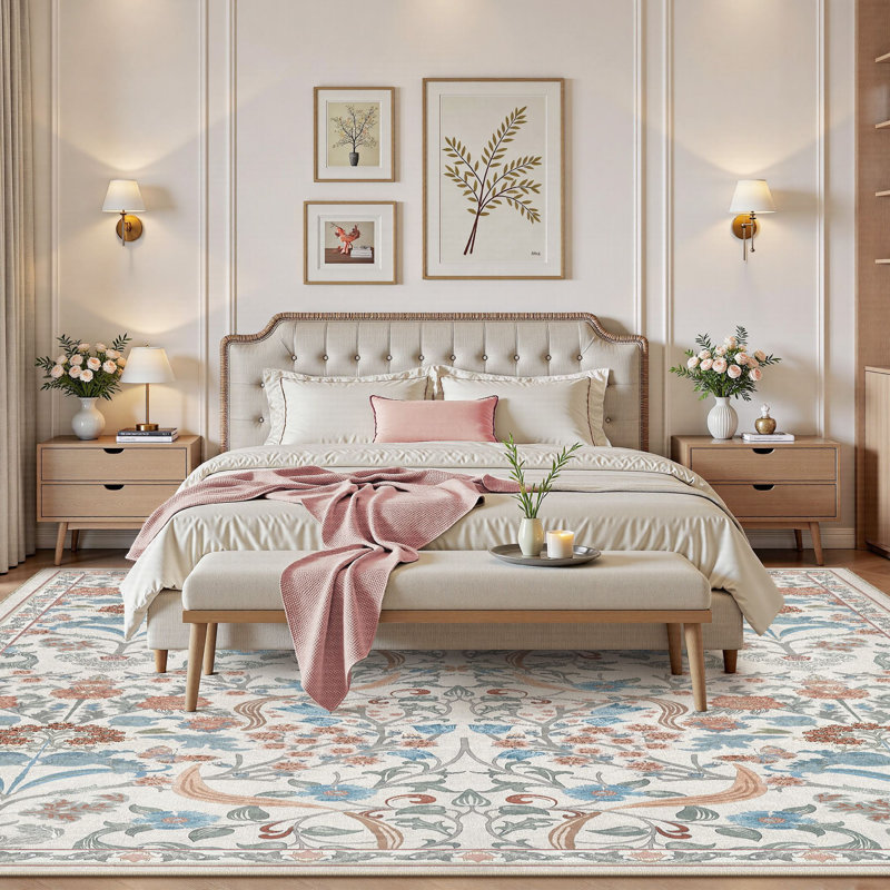 Farmhouse Floral  Area Rug Washable with Non-Slip for Playroom Living Room Bedroom -Beige, Rectangle 8' x 10', Beige