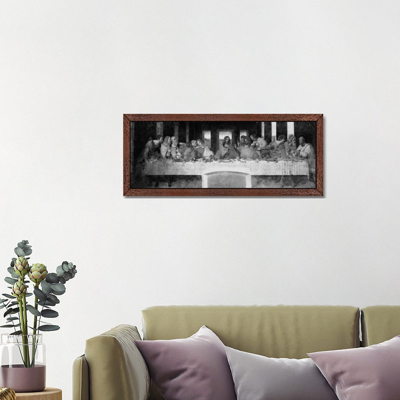 The Last Supper II by Leonardo Da Vinci - Floater Frame Panoramic Painting on Canvas, 152.4 cm H x 50.8 cm W, Brown