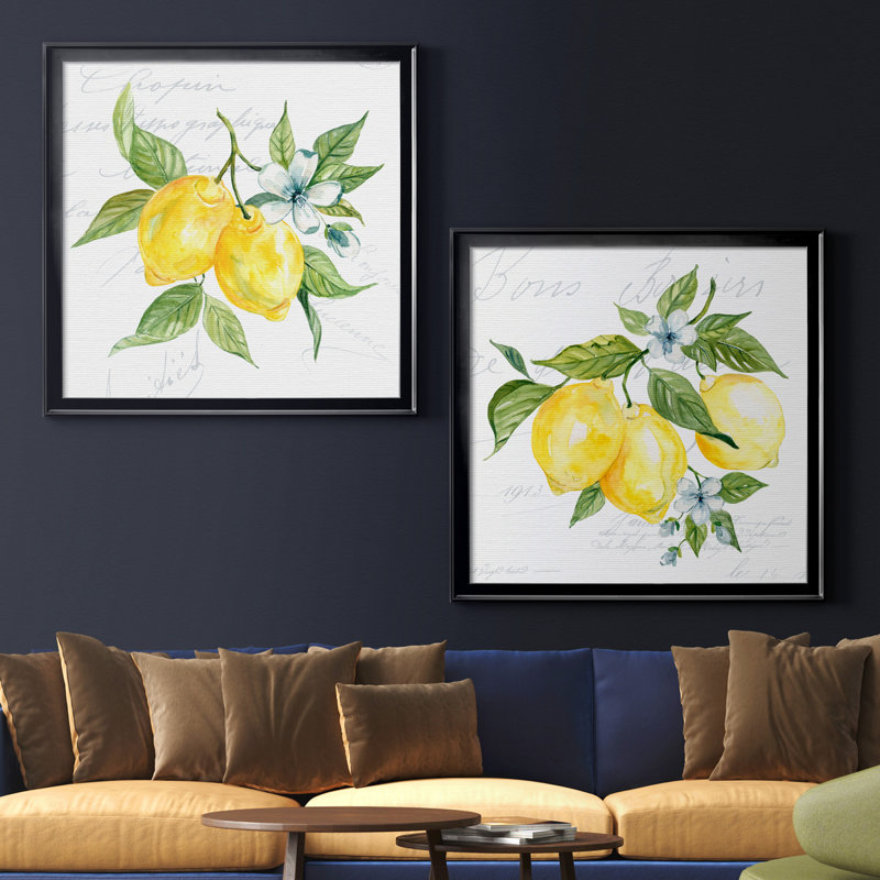 Lemon Squeeze I - ensemble de 2 reproductions d'art, H 30,5 po x l 61 po x P 1,5 po, Toile avec cadre noir, Pas de tapis