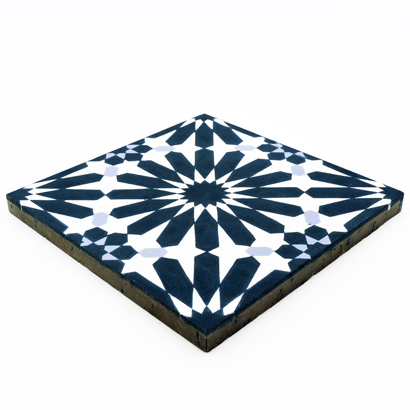 8" x 8" Cement Patterned Wall & Floor Tile, Navy Blue/Purple/White