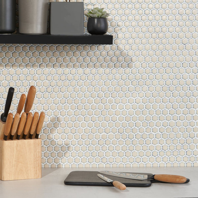 Eden 2.0 Rimmed 1" Hexagon Polished Porcelain Mosaic Tile, Charcoal