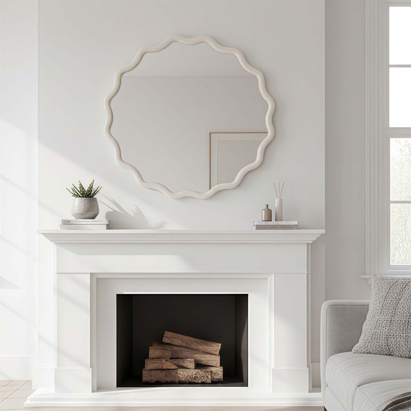 Miroir décoratif rond en bois massif ondulé de 24 pouces, idéal pour ajouter de l'élégance et du style à n'importe quelle pièce