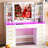 Vanity Desk with 11 Drawers & 360° Rotating Organizer, Mirror Lights, Glass Top & Power Outlet
