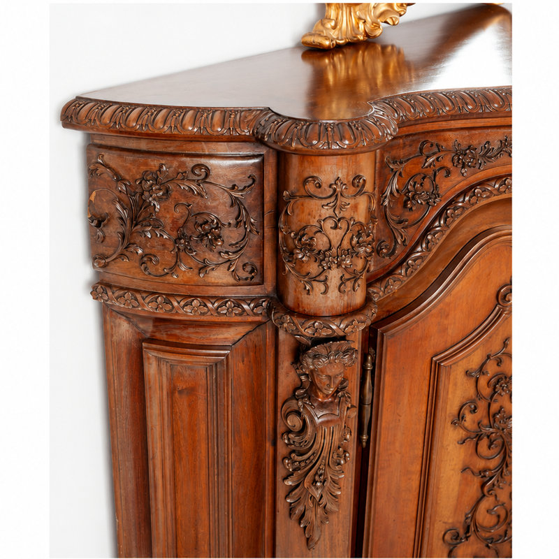 Original Italian Antique Hand-Carved Walnut Sideboard
