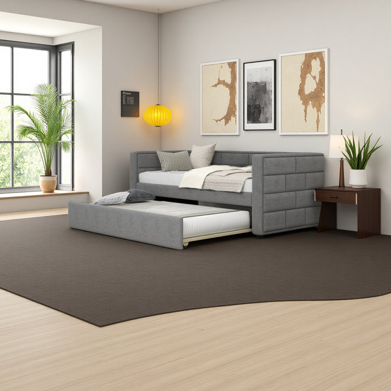 Daybed With Trundle, Upholstered Daybed With Padded Back