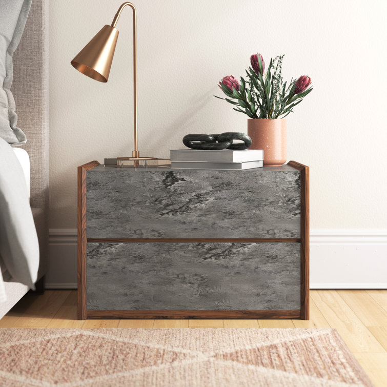Alaya 2 - Drawer Solid Wood Nightstand in Gray/Walnut