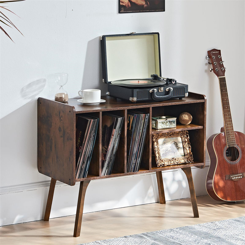 Record Player Stand With 4 Cabinet Holds Up To 220 Albums