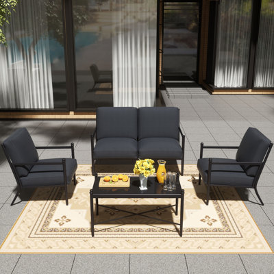4-Person Steel Seating Group With Glass Table