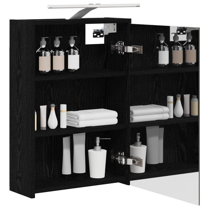 W H Wall Mounted Required Medicine Cabinet Mirror 2, 62.5cmH x 43cmW x 16cmD, Black Oak