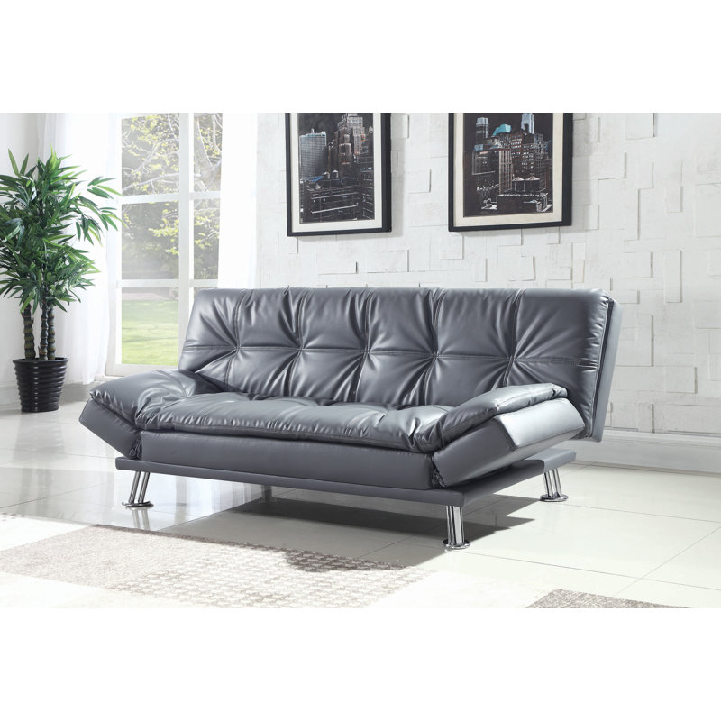 Peniel 72.6'' Faux Leather Sleeper Sofa, Gray Faux Leather