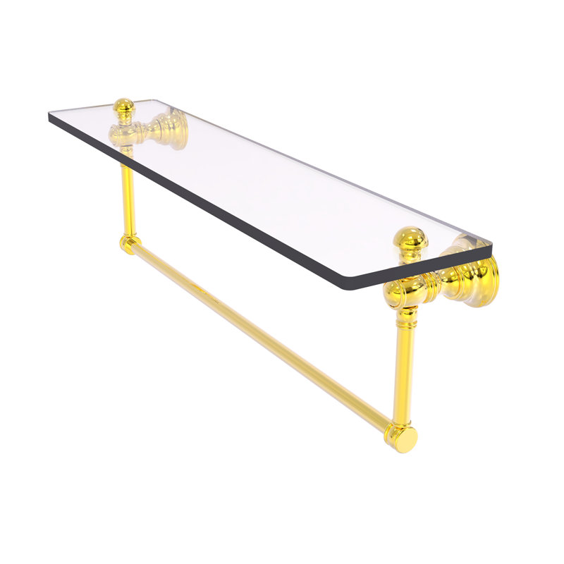 Freyja Glass Accent Shelf with Towel Bar, 5.54" H x 22" W x 7" D, Polished Brass