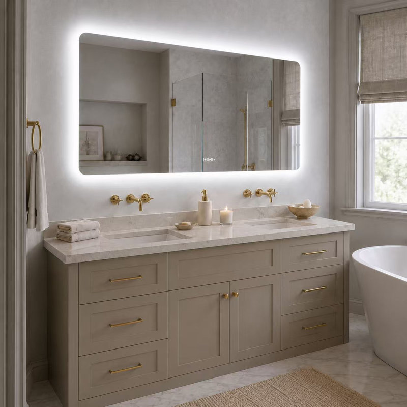  48 x 24 Inch LED Bathroom Mirror with Anti Fog Dimmable 3 Color Lighting Frameless Wall Mounted Vanity Mirror