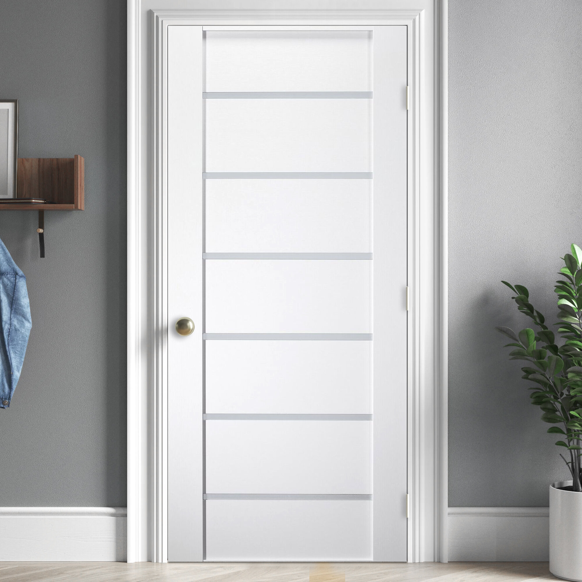 Stile Doors Glass Solid Wood Primed Narrow Etched Standard Door | Wayfair