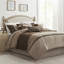 Édredon brun en faux suède - 7 pièces pour très grand lit avec literie en tissu lisse avec détails en pièces-124755086-124755088