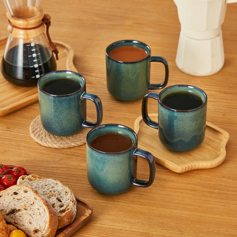 4 tasses vertes ombrées 4 pièces, 12 oz avec rebord surélevé incurvé, tasses à café modernes en grès, 12, Vert