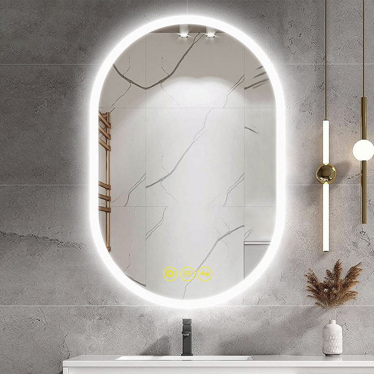 Ivy Bronx Fraleigh Oval LED Wall-Mounted Frameless Bathroom Vanity Mirror  with Anti-Fog,Smart Dimmable and 3 LED Color