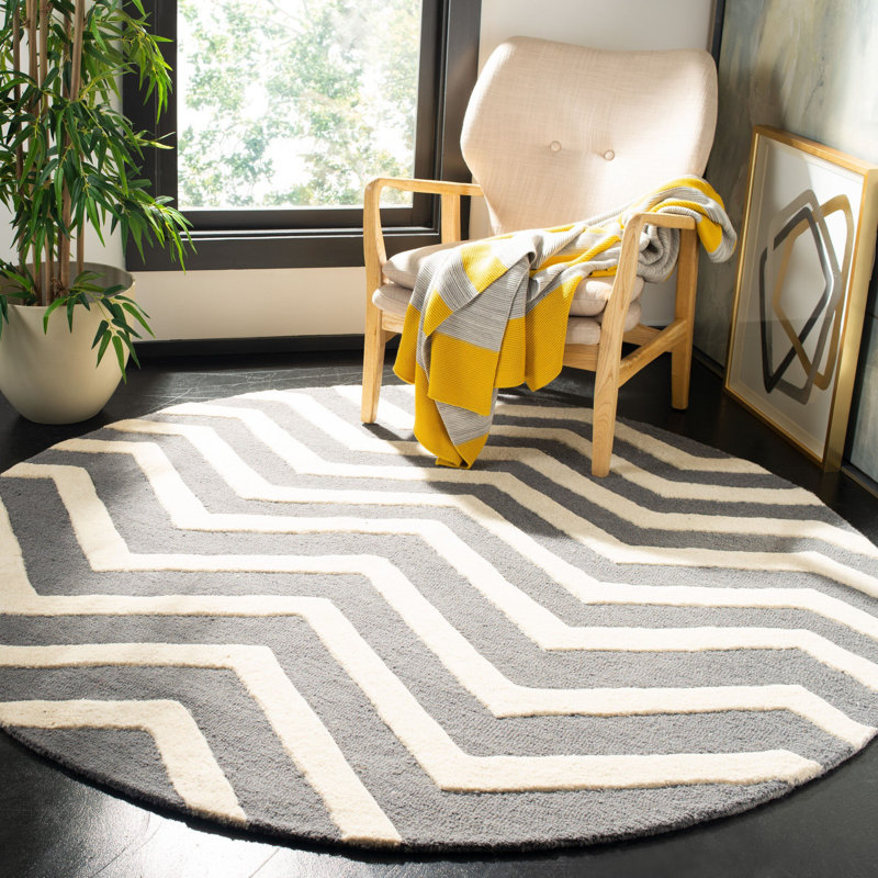 Sanyla Hand Tufted Wool Chevron Rug, Round 6'