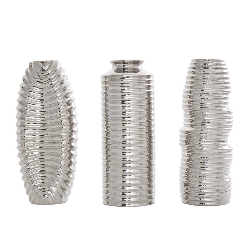 Ensemble de vases décoratifs côtelés avec formes variées Elleigh, Argent