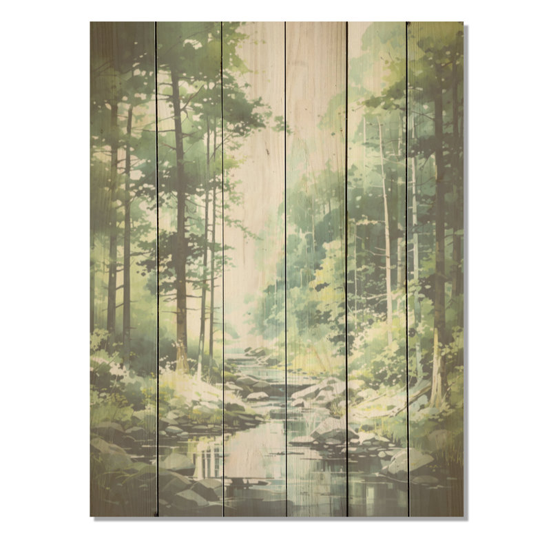 Tranquil Shadows Green Forest I - forêt, art mural sur bois de pin naturel, H 32 po x l 24 po