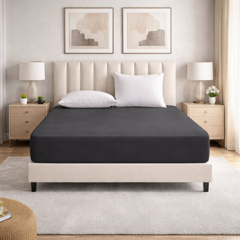 Super Premium Microfiber 25 cm Plain Fitted Sheet Bedroom, Children room, gust room, Single (3'), Black
